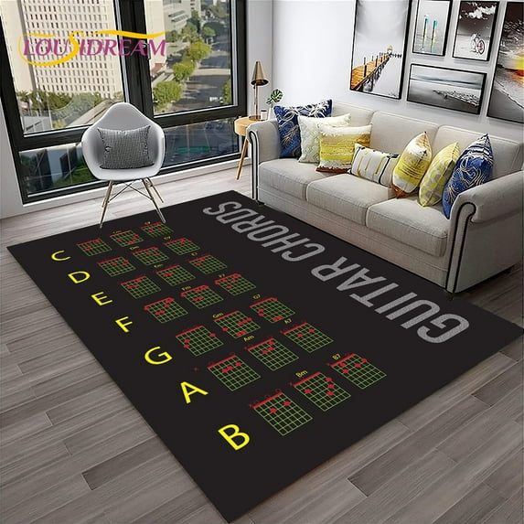 Music Guitar Chord Theory Chart Piano Carpet Rug for Home Living Room Bedroom Sofa Doormat r Kid Area Rug Non-slip Mat