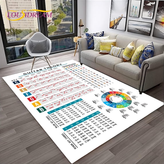 Music Guitar Chord Theory Chart Piano Carpet Rug for Home Living Room Bedroom Sofa Doormat r Kid Area Rug Non-slip Mat
