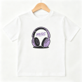 thumbnail image 1 of Music Headphone Girls Graphic Tee, Cute Purple Dj Gamer 100% Cotton Kids Short Sleeve T-Shirt, 1 of 5