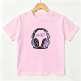 thumbnail image 1 of Music Headphone Girls Graphic Tee, Cute Purple Dj Gamer 100% Cotton Kids Short Sleeve T-Shirt, 1 of 5