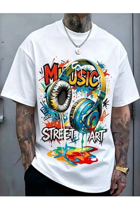 Music Headphones Street Art Graffiti Graphic Men's Crew Neck Short Sleeve Tee