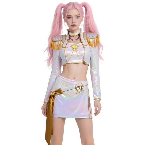 Music Idol Halloween Cosplay Costume Pop Star Stage Outfit Sets, Exquisite Halloween Cosplay Dress Up Skirts for Halloween Party, Halloween Gifts for Teens