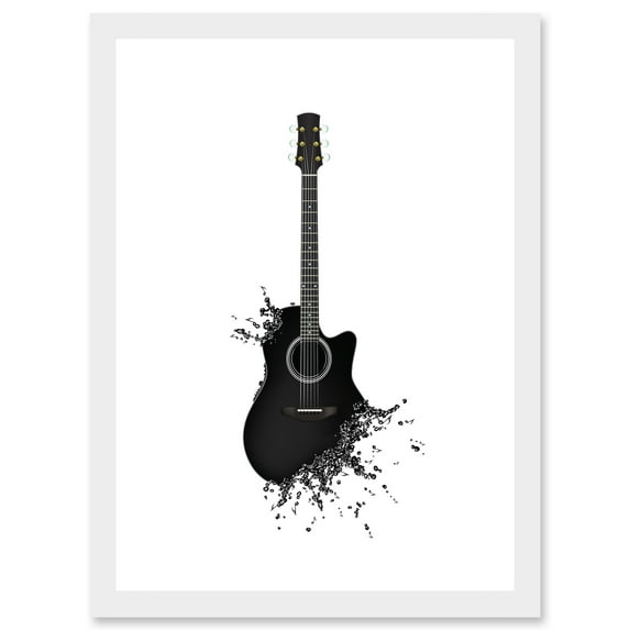 Music Illustration Guitar Watersplash Bubble Effect A4 Artwork Framed Wall Art Print