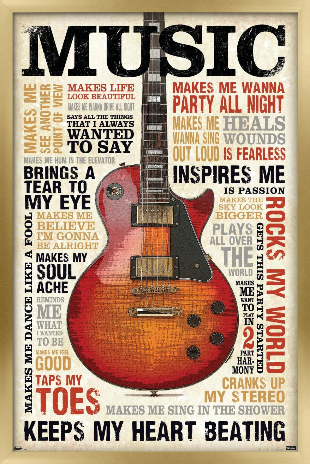 Music Inspires Me Wall Poster, 14.725" x 22.375", Framed