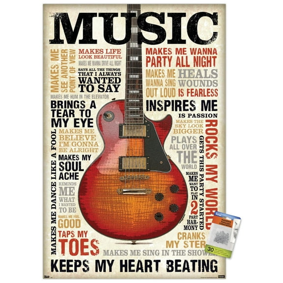 Music Inspires Me Wall Poster with Push Pins, 22.375" x 34"