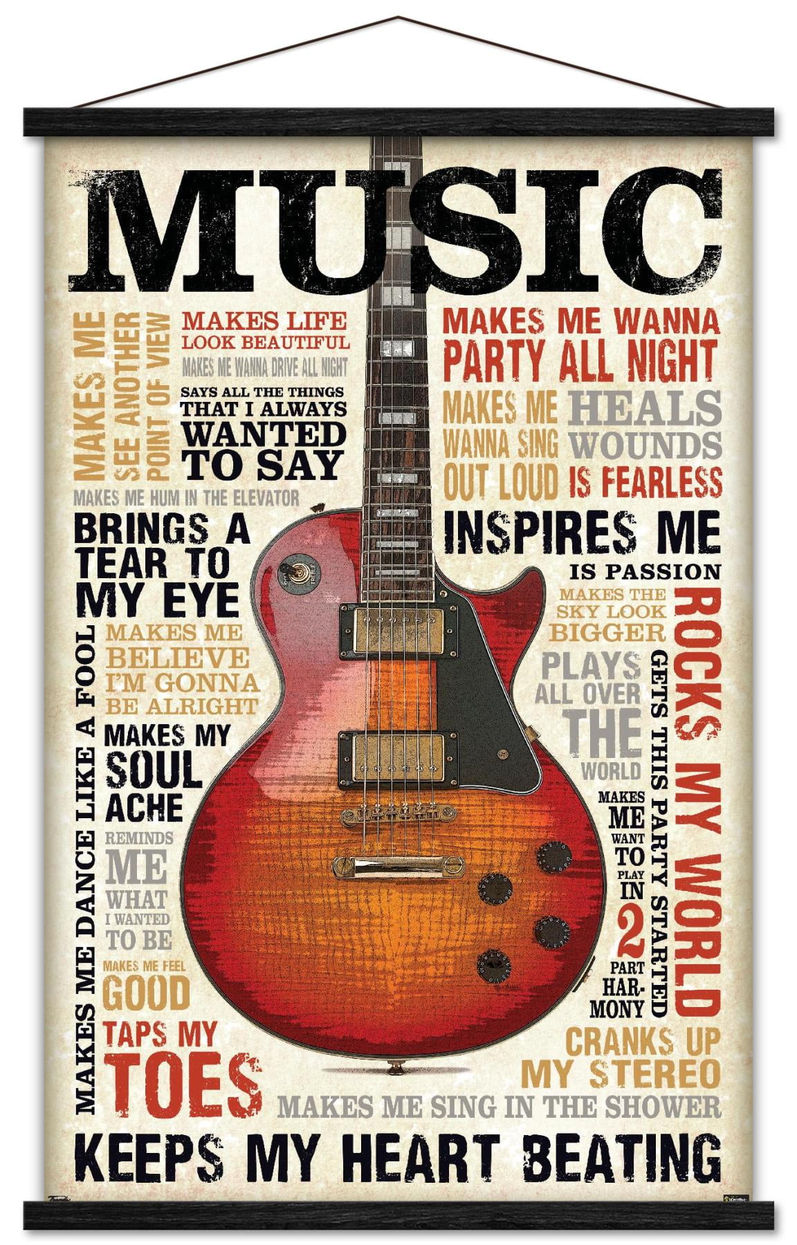 Music Inspires Me Wall Poster with Wooden Magnetic Frame, 22.375" x 34"