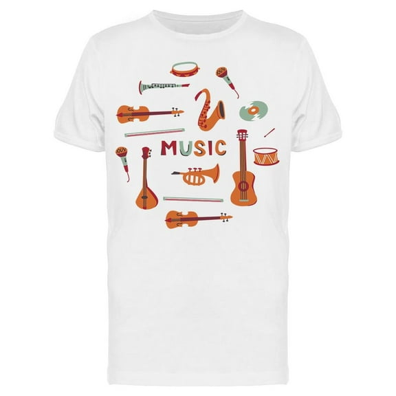 Music, Instrument Doodles T-Shirt Men -Image by Shutterstock, Male Medium