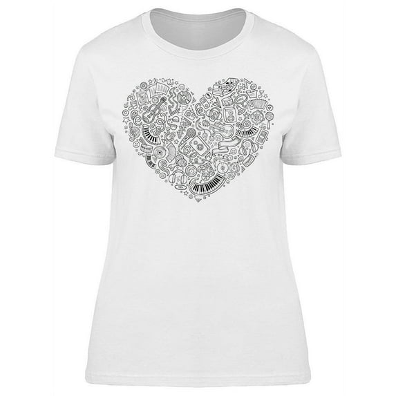 Music Instruments Heart Doodle T-Shirt Women -Image by Shutterstock, Female XX-Large