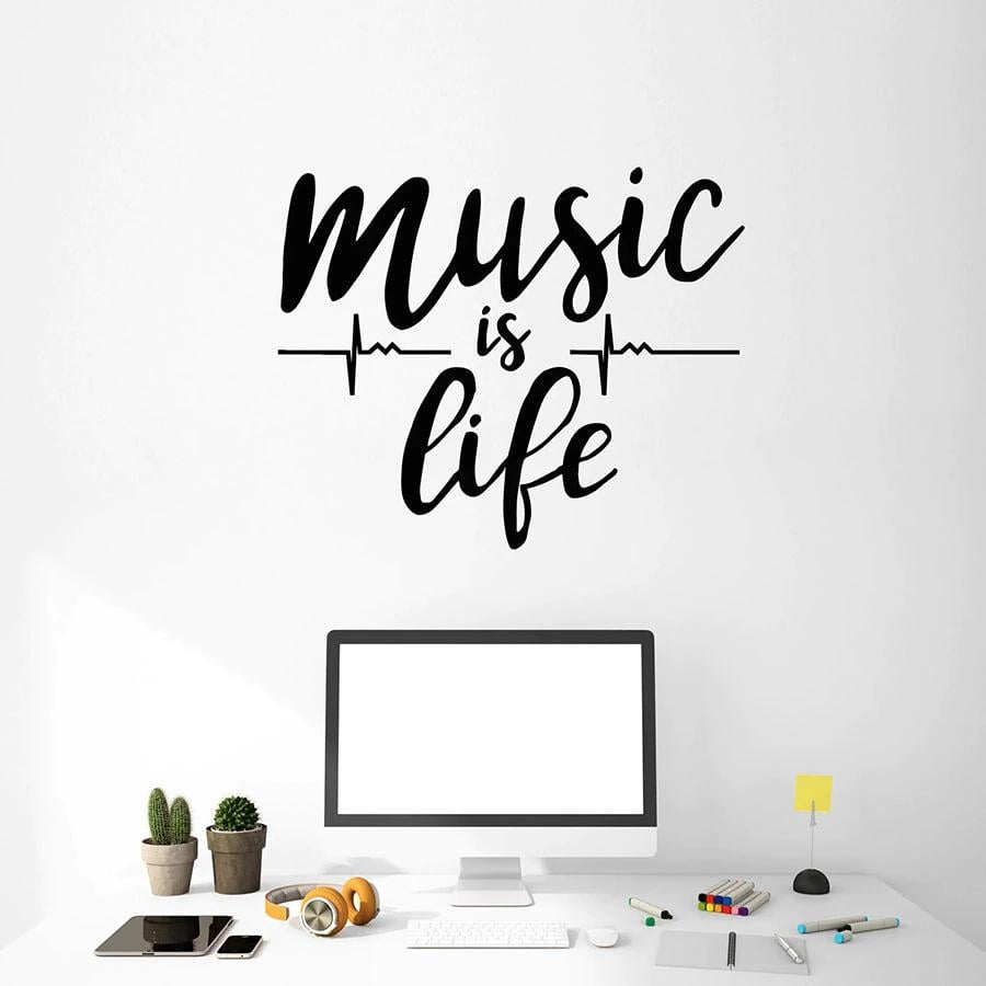Music Is Love Wall Decal Phrase Heartbeat Musical Teen Room Bedroom ...
