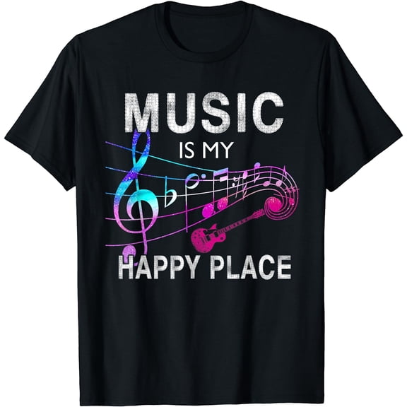 Music Is My Happy Place Inspiring Music Novelty Gift T-Shirt T-Shirt Black Large