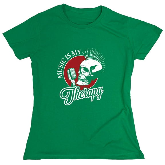 Music Is My Thera*y Sarcastic Humor Novelty Funny Women's Casual Tees