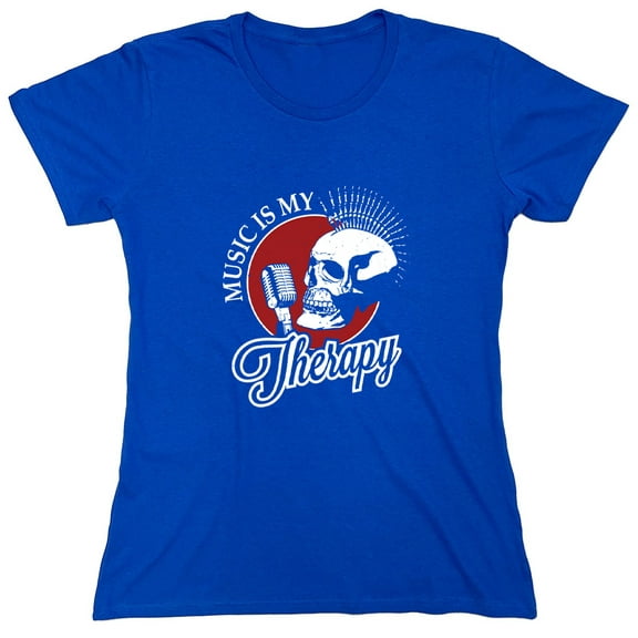 Music Is My Thera*y Sarcastic Humor Novelty Funny Women's Casual Tees