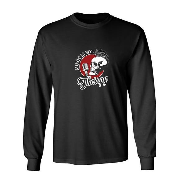 Music Is My Thera*y Sarcastic Humor Novelty Men's Long Sleeve Shirts