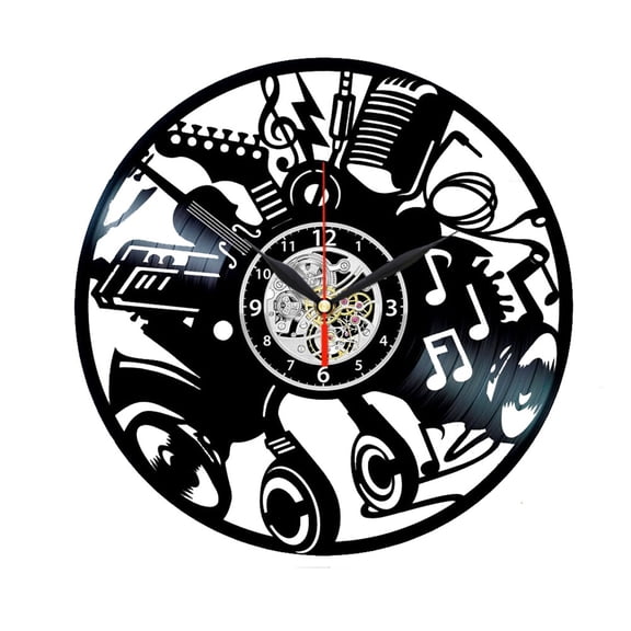 Music Jazz Rock Musician Instruments Guitar Notes Vinyl Record Wall Clock Gift