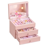 Music Jewelry Box ,3 Layer Wooden Kids Jewelry Boxes & Organizers with Spinning Dancer for Little Girl Toddler Christmas Birthday New Year,Pink