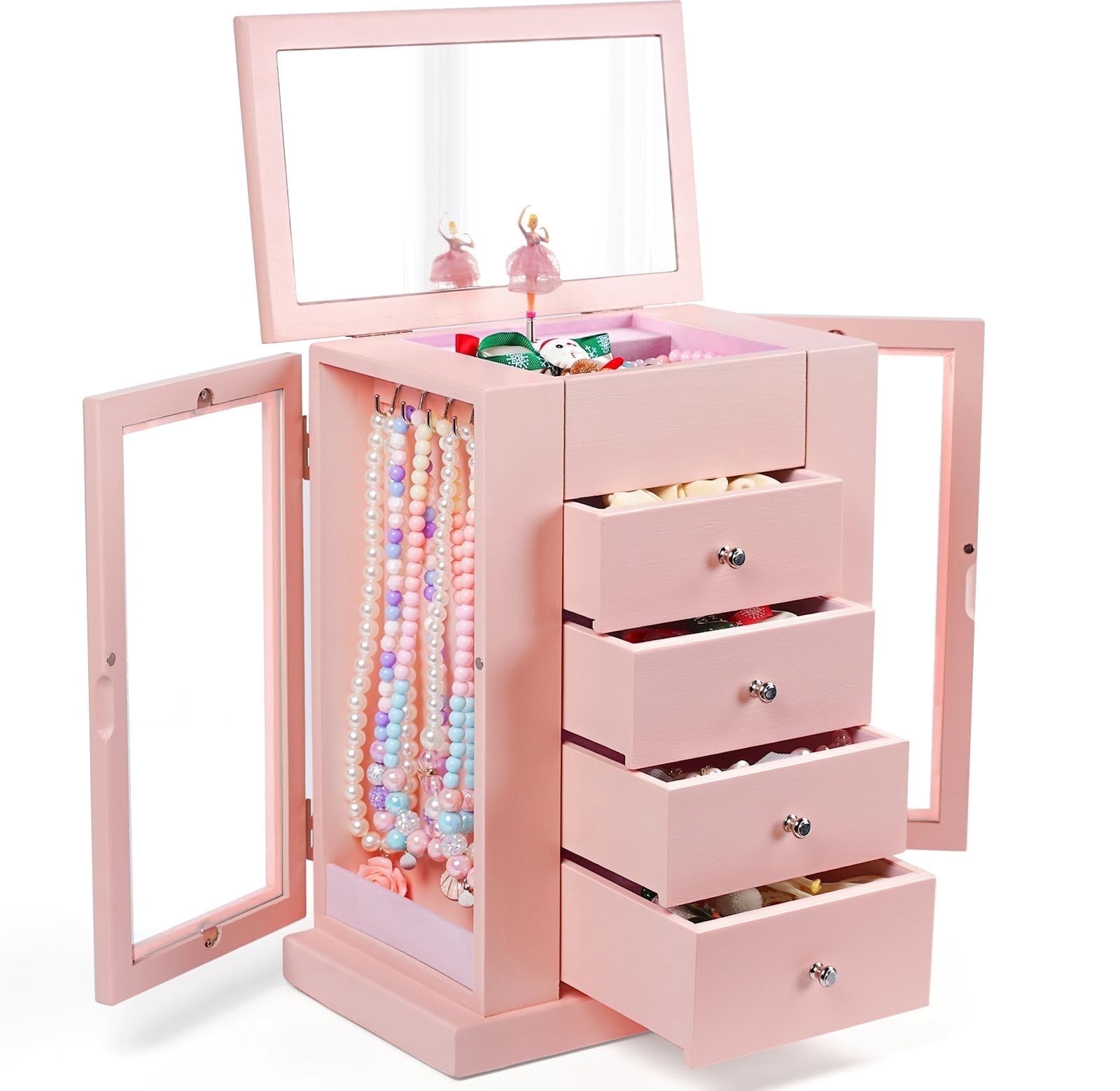 Music Jewelry Box for Girls, 5 Layer Musical Jewelry Organizer with Spinning Dancer for Kids Christmas New Year Birthday Gifts