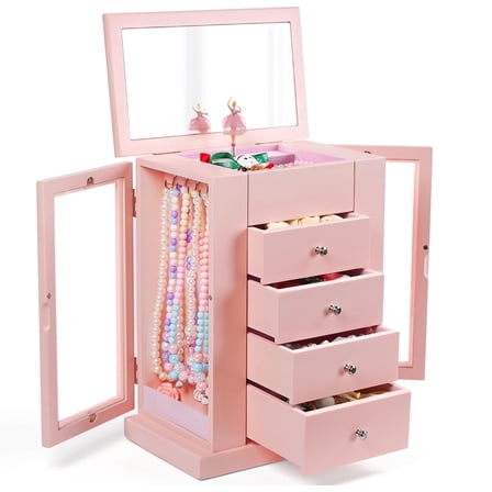 Music Jewelry Box for Girls, 5 Layer Musical Jewelry Organizer with Spinning Dancer for Kids Christmas New Year Birthday Gifts