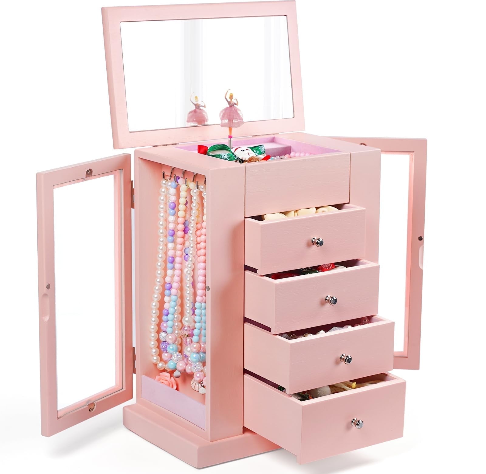 Music Jewelry Box for Girls, 5 Layer Musical Jewelry Organizer with Spinning Dancer for Kids Christmas New Year Birthday Gifts