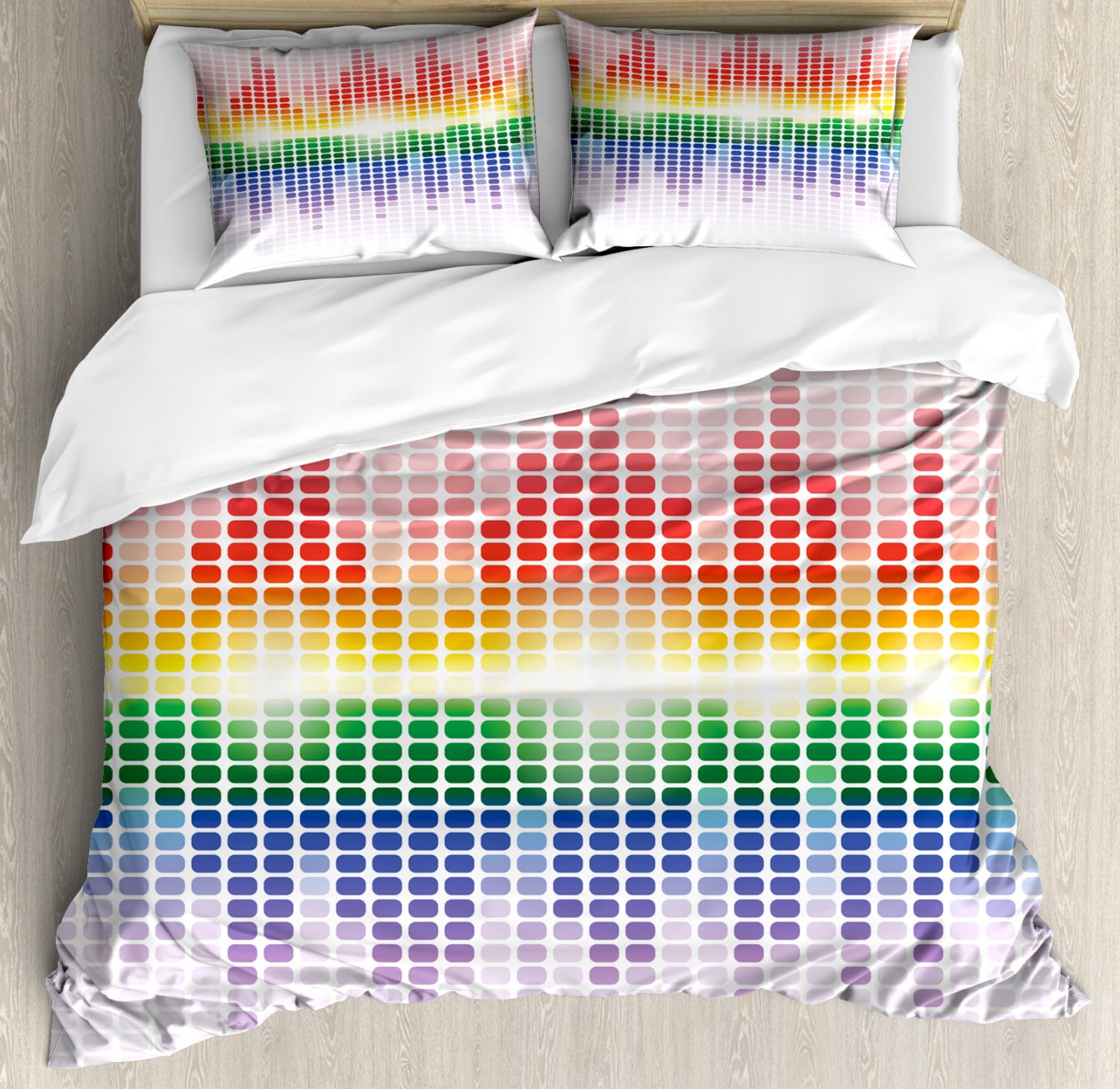 Rainbow Digital Equalizer King Duvet Cover Set with Pillow Shams