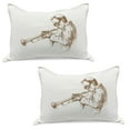 thumbnail image 1 of Music Knitted Quilt Pillowcover Set of 2, Jazz Man Playing Trumpet with a Pose Sketch Image Solo Show Art Print, Standard Queen Pillow Sham Bedroom, 30" x 20", Green Brown White, by Ambesonne, 1 of 1