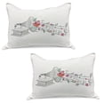 thumbnail image 1 of Music Knitted Quilt Pillowcover Set of 2, Vintage Style Gramophone Record Player Floral Ornament Blossom Antique, Standard Queen Pillow Sham Bedroom, 30" x 20", Grey Black White, by Ambesonne, 1 of 1
