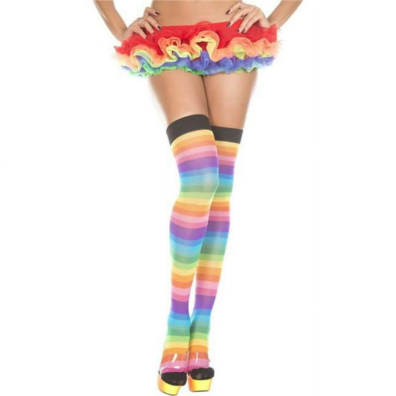 Music Legs 4613-RAINBOW Rainbow Striped Thigh High Stockings, Rainbow