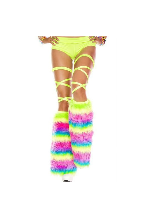 5541-RAINBOW Rainbow Faux Fur Leg Warmers, Rainbow