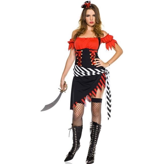 Music Legs 70333-ML 3 Piece Halter Peasant Style Bodice with Tattered Hem Dress Costume, Medium & Large