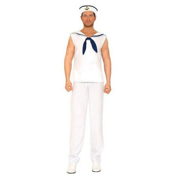 Music Legs 76637-WHT-NAVY-XL 3 Piece White Sleeveless Shirt with Sailor Collar & Matching Pants, White & Navy - Extra Large