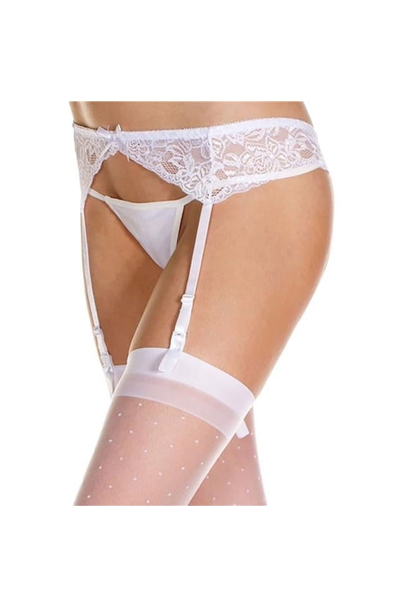 7724-WHITE Lace Garterbelt with Oversize Bow, White