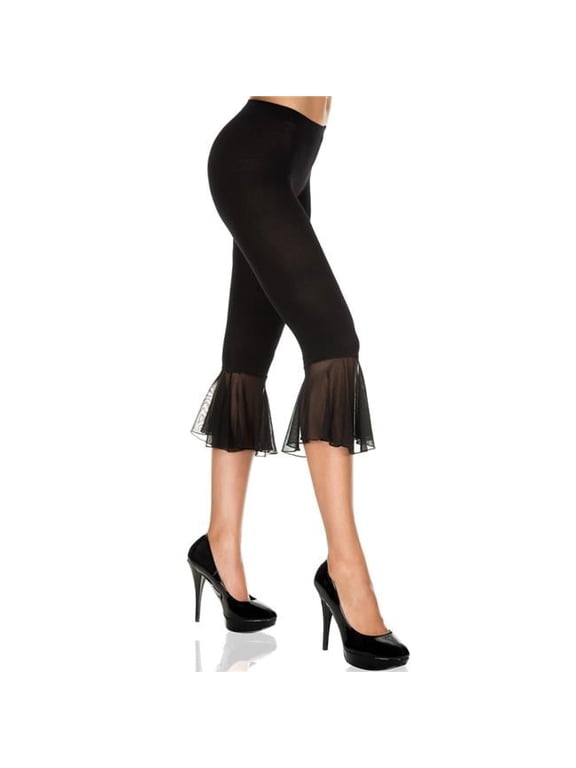 90201-BLACK Bell Bottom Mesh Capri Leggings - Black