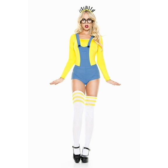 Music Legs Despicable Human Costume for Children with T-shirt, Short Overalls, Glasses, Girls XS