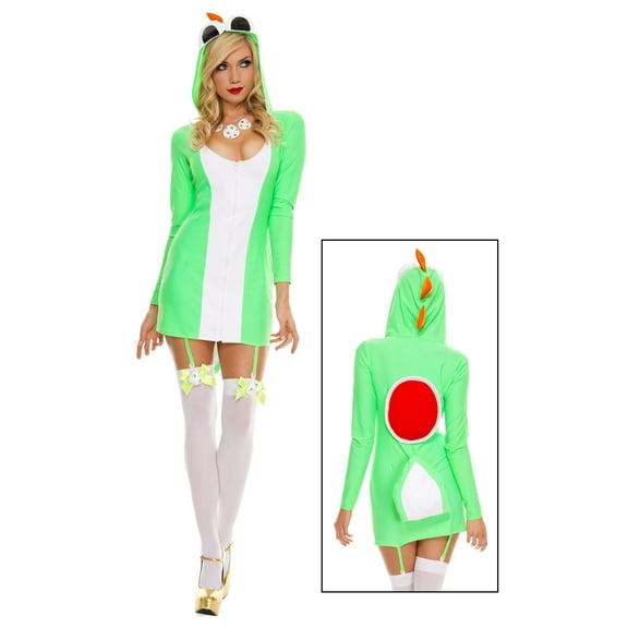 Music Legs Dino Girls Dress Costume with Garter Clips and Dino Tail for Children, Size 4-6