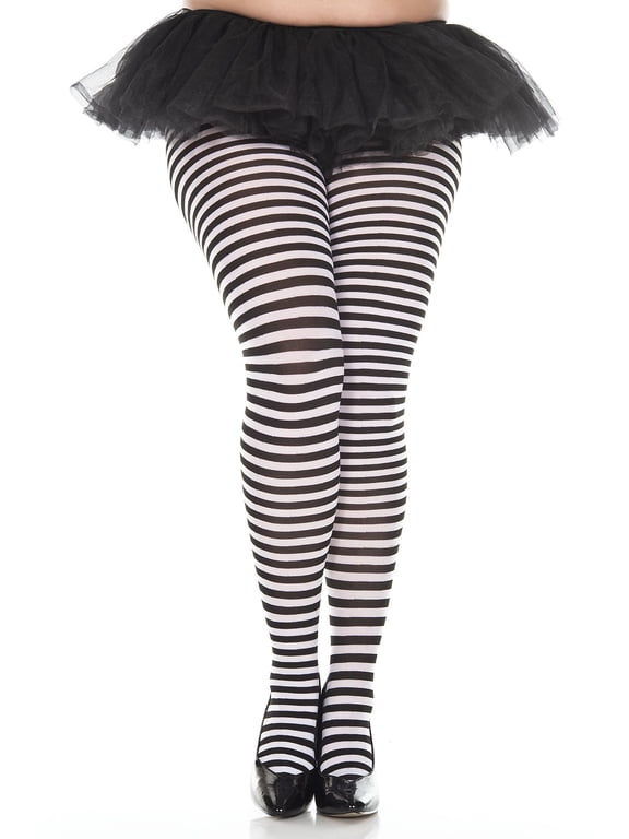 Plus size striped tights 7471Q-BLK-WHITE