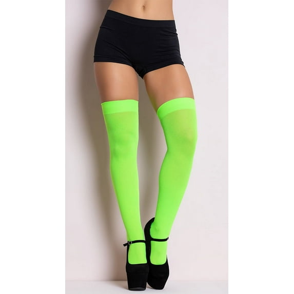 Music Legs Opaque Thigh Highs, Solid Thigh High 4745-NEON GREEN