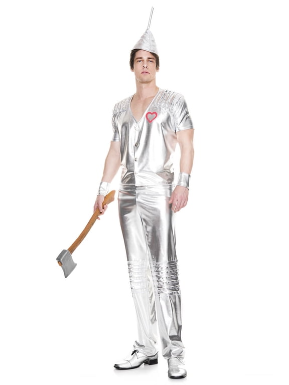 Tin Man Costume for Men with Wet Look Silver Top, M