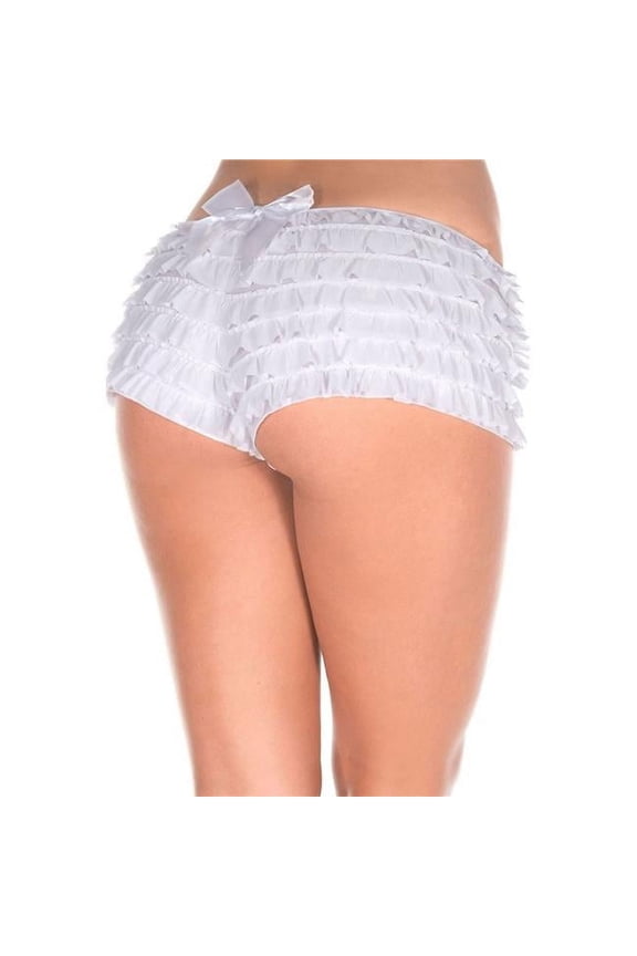 Women's 135-WHITE Soft Rufflled Shorts with Back Satin Bow, White