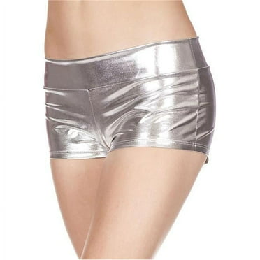 Music Legs Women's 141-SILVER Metallic Booty Shorts with Waist Band - Silver