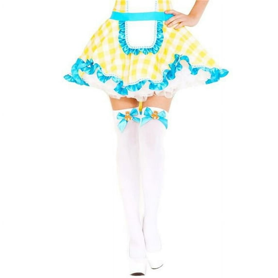 Music Legs Women's 4679-WHT-TURQ Satin Bow with Bear Thigh High Stockings; White & Turquoise 4679-WHT/TURQ