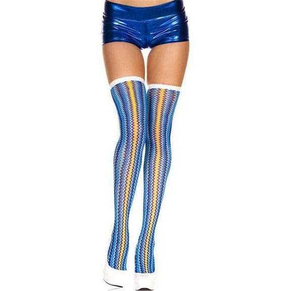 Music Legs Women's 4858-BLUE Multicolor Zigzag Spandex Thigh High Stockings; Blue