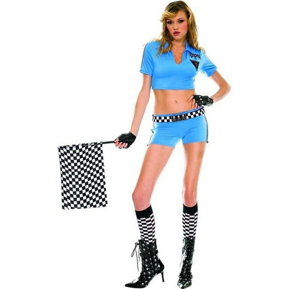Music Legs Women's 70052-S-M Short Sleeved Race Car Skirt Set with Checker Gloves & Flag; Small & Medium 70052-S/M