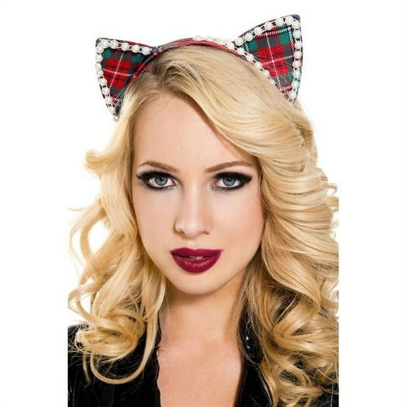 Music Legs Women's 70823-PLAID-WHITE 1 Piece Fuzzy Cat Accessory Kit with Headband Accessory, Plaid & White