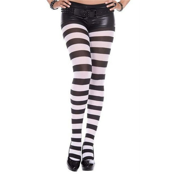 Music Legs Women's 7419-BLK-WHI Wide Striped Tights - Black & White