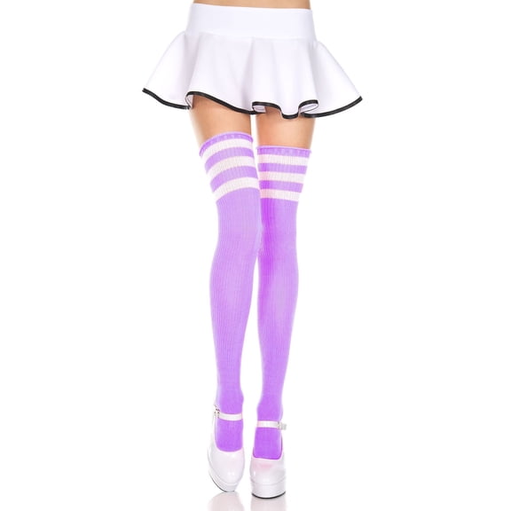Music Legs Women's Acrylic Athletic Thigh High Socks, Purple