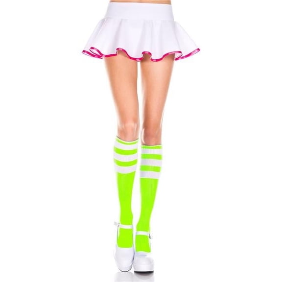 Music Legs Women's Acrylic Knee High Retro Sock, Style 5726 5726-NEON GREEN/WHI