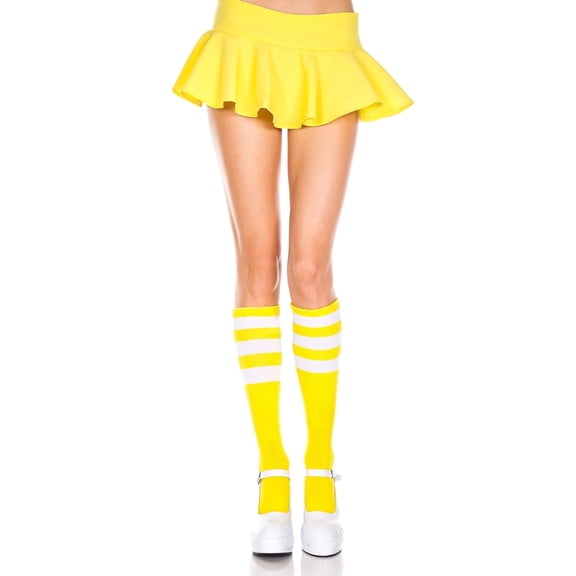 Music Legs Women's Acrylic Knee High Retro Sock, Style 5726 5726-NEON YELLOW/WHI
