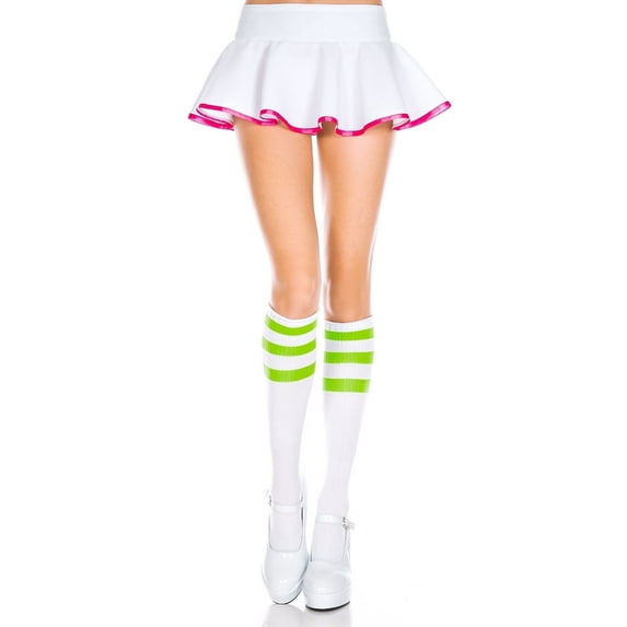 Music Legs Women's Acrylic Knee High Retro Sock, Style 5726 5726-WHITE/LIME GRN