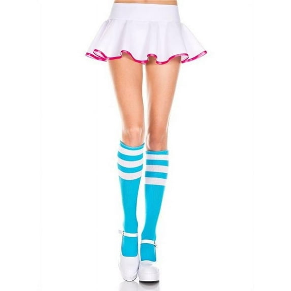 Music Legs Women's Acrylic knee hi with striped top 5276-NEON BLUE/WHITE 5726-NEON BLUE/WHITE