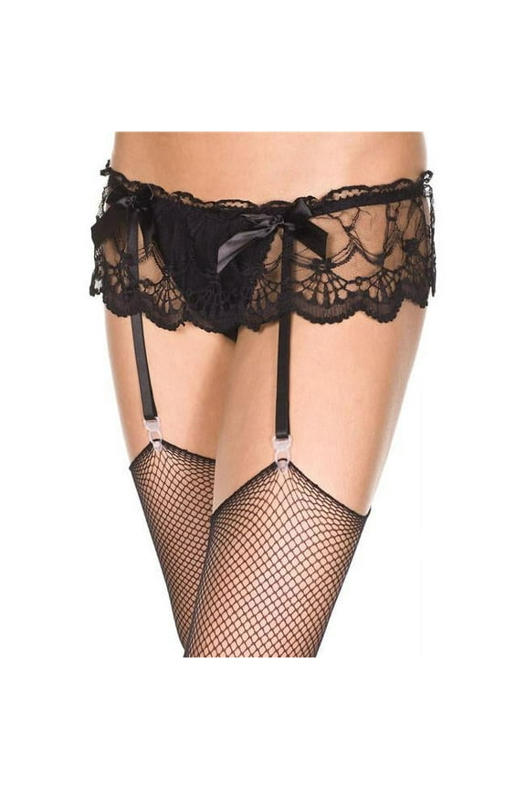 Women's All Over Lace Garterbelt with Satin Bows One Size Black