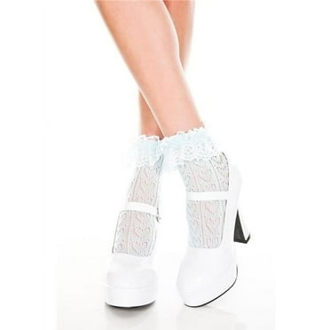 Music Legs Women's Ankle Socks with Ruffle Trim 515-BABYBLUE